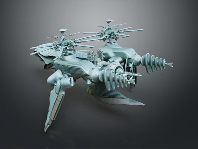 Futuristic Cosmic Spacecraft With Mechanical Propellers And Metallic Wing Structure For Interstellar Exploration 3d model