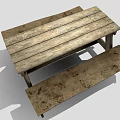 Rustic Wooden Outdoor Picnic Table With Benches And Natural Wood Grain