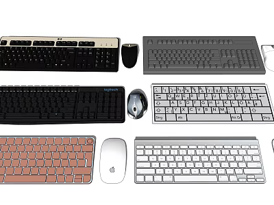 Assorted Computer Keyboards and Mice in Different Colors and Design Styles 3d model