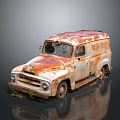 Rusty Old Van with Weathered Exterior and Classic Design on Dark Surface 3d model