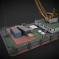Floating Ship With Crane And Cargo On Deck