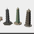 Chinese Traditional Ancient Towers With Different Styles Colors And Multi Story Structures