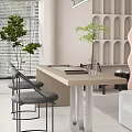 Elegant Modern Living Dining Room Interior With Grey Sofa Marble Coffee Table And Green Plant