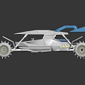 Futuristic Off Road Vehicle With Blue Rear Spoiler And Large Tires