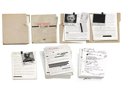 Vintage Book Magazine Collection With Old Folders Papers And Handwritten Notes 3d model