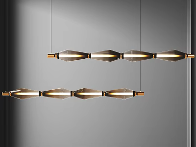 Stylish Linear Chandeliers With Gold Metal Frames And Geometric Glass Lampshades 3d model