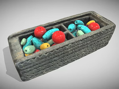 Decorative Ornament Set With Gray Woven Texture Box And Multicolored Beads In Divided Compartments 3d model