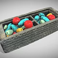 Decorative Ornament Set With Gray Woven Texture Box And Multicolored Beads In Divided Compartments