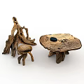 Rustic Wooden Coffee Table Featuring Natural Wood Grain Irregular Shape And Tree Stump Decor
