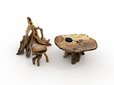 Rustic Wooden Coffee Table Featuring Natural Wood Grain Irregular Shape And Tree Stump Decor 3d model