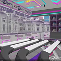 Modern Yujianchao Store Interior Design With Neon Lights Purple Pink Decor And Cabinets