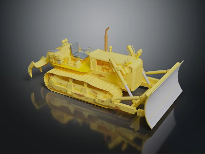 Heavy Duty Yellow Bulldozer With Tracks Blade Cab And Reflective Surface 3d model