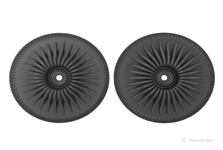 Two Black Circular Artistic Decorative Ornaments With Intricate Carved Radial Patterns 3d model 