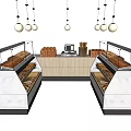 Bakery Display Shelves with Multiple Bread Arrangement and Hanging Pendant Lights