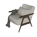 Modern Minimalist Light Colored Single Seater Sofa with Wooden Armrests Legs Cushion and Blanket
