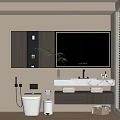 Modern Bathroom Vanity Cabinet With Mirror Marble Countertop Green Plant And Towels