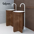 Two Modern Pedestal Washbasins With Brown Bases White Basins And White Faucets