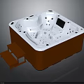 Square Jacuzzi Tub With Massage Jets White Interior Brown Exterior And Wooden Steps