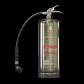 Silver Metal Fire Extinguisher With Black Hose Instruction Label And Safety Diagrams