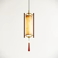 Chinese Style Pendant Light With Wooden Frame Beige Lampshade Floral Patterns And Red Tassel