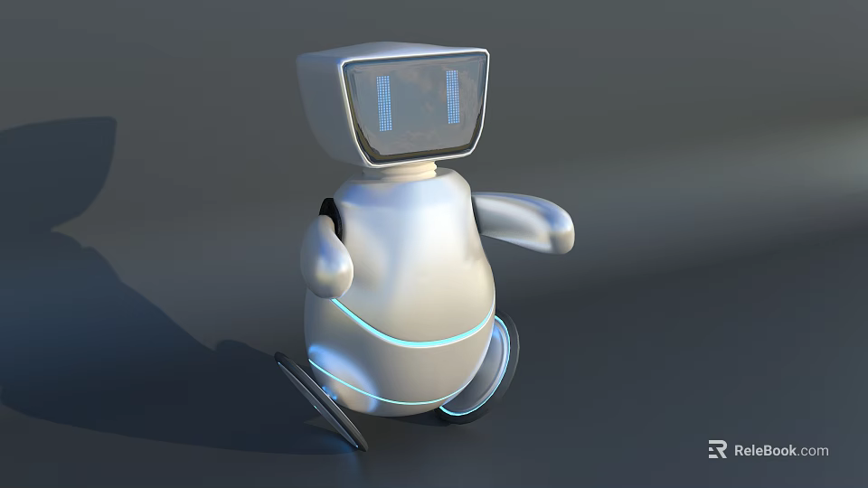 Smart Robot Modern Design With White Body Square Head Screen And Blue Glowing Lines 3d model 