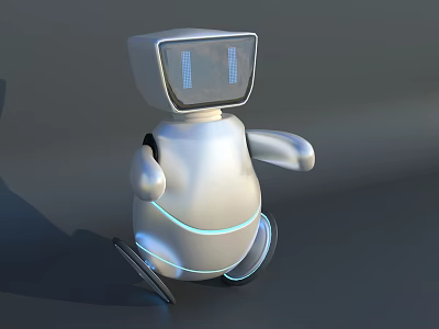 Smart Robot Modern Design With White Body Square Head Screen And Blue Glowing Lines 3d model