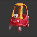 Red Electric Toy Car With Yellow Roof Cartoon Face And Big Eyes For Kids