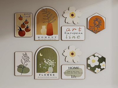Decorative Wall Art Pieces With Flower Plant Designs And Home Life Words 3d model