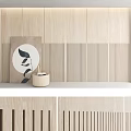 Modern Wooden Background Wall Design With Vertical Stripes Minimalist Artwork And Decorative Object