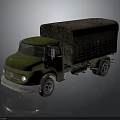 Green Military Cargo Truck with Camouflage Cover and Number 31 on Side Blue Circular Sticker