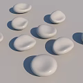 Black And White Pebble Shaped Landscape Seats On Wooden Deck