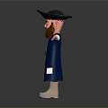 3D Pirate Character Featuring Blue Coat Green Pants Black Hat Beard Outstretched Arms Holding Knife