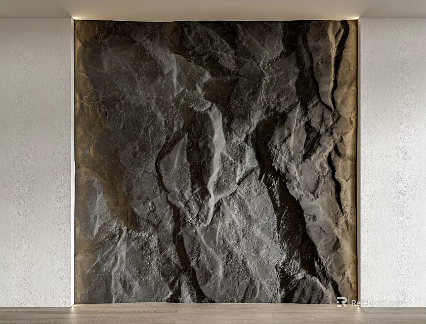 Modern Stone Feature Wall With Natural Textured Surface And Light Frame 3d model