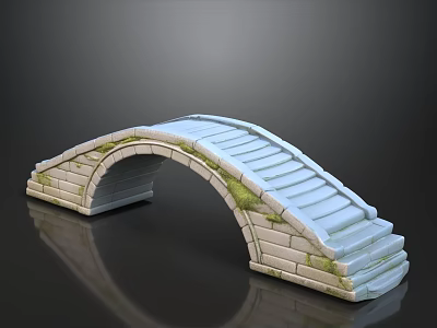Stone Arch Bridge With Stone Steps And Moss Covered Structure In Garden 3d model