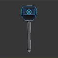 Futuristic Tech Hammer With Blue Casing Glowing Circular Elements And Metal Handle