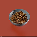 Shelled Walnuts in Blue Bowl on Vibrant Red Background Table Surface