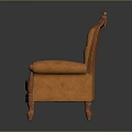 Orange Vintage Armchair With Tufted Backrest Ornate Carvings And Wooden Legs