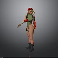 Woman In Red Beret Green Bodysuit Red Gloves Black Boots Holding Whip