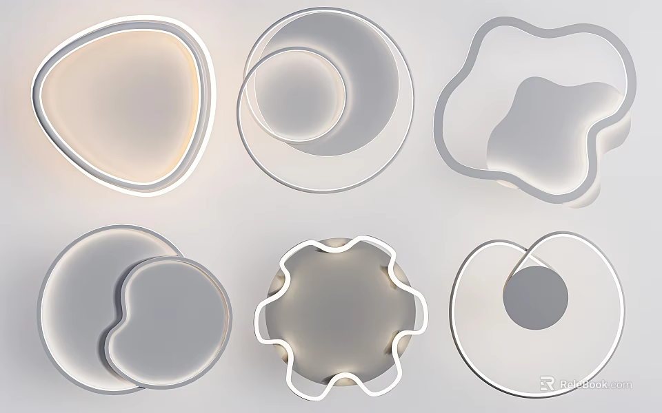 Modern Stylish Ceiling Lights With Various Shapes And Soft Illumination Effects 3d model