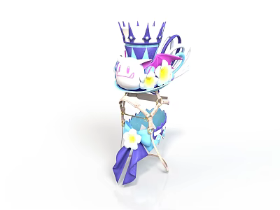 Decorative Hat Shaped Ornament With Purple Blue Crown And Flower Decorations 3d model
