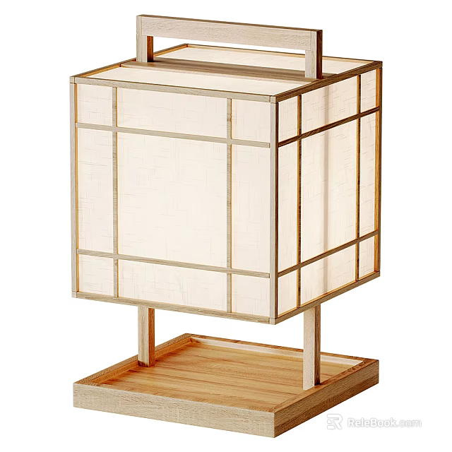 Minimalist Japanese Table Lamp With Wooden Frame And Paper Shade Design 3d model 