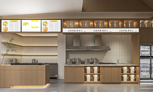 Modern snack bar, noodle shop, fast food restaurant, cashier bar, small shop, restaurant, dining table and chairs 3d model