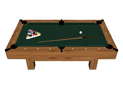 Billiard Table With Wooden Frame Green Felt Surface Pool Balls Cue Stick And Triangle Rack 3d model