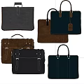Stylish Leather Briefcases In Black Brown And Dark Blue With Handles And Tags