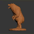 Vibrant Orange Standing Bear Statue With Open Mouth On Textured Base