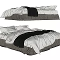 Modern Double Bed With White Sheets Black Blanket And Gray Frame 3d model