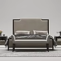 Elegant Modern Double Bed With Gray Headboard Wooden Frame Footstool Nightstands And Rug