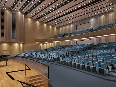Modern Concert Hall Interior With Blue Seats And Stage 3d model