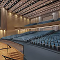 Modern Concert Hall Interior With Blue Seats And Stage