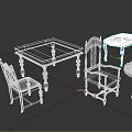 Classic Wooden Table And Chair Set With Carved Details And Decorative Side Tables